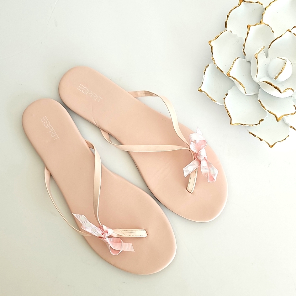 Blush Pink Esprit Flip Flops Party Sandals, Polka-dot Pink Bow,  Size 9